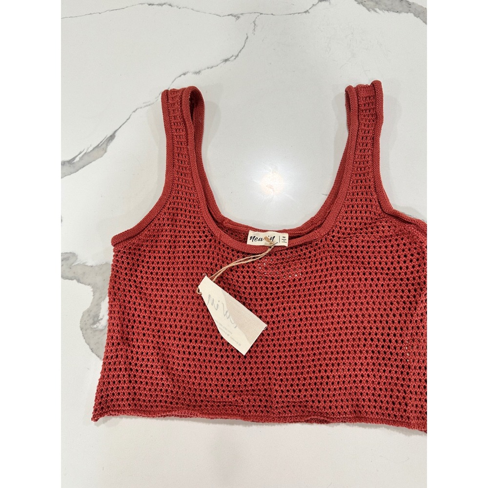 Very J New In Rust Crochet Knit Tank Top Crop Scoop Neck Terracotta Medium NWT
